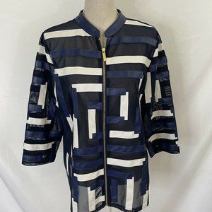 Chico's Travelers Collection Strip Sheer Jacket Topper Size 2 LARGE  $149